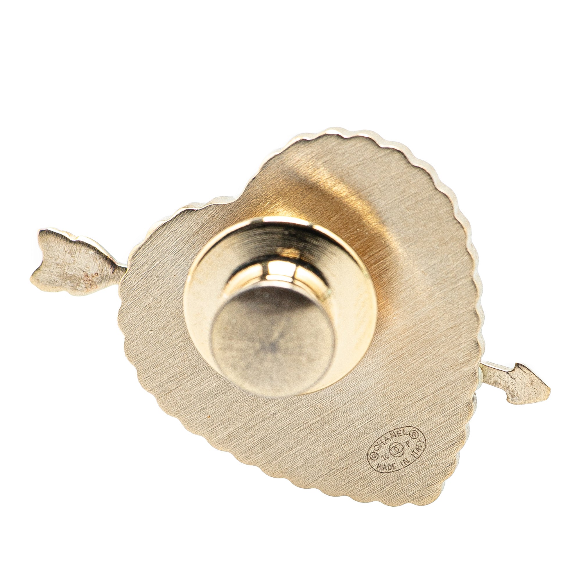 Gold Plated Enamel Faux Pearl Coco Heart and Arrow Brooch