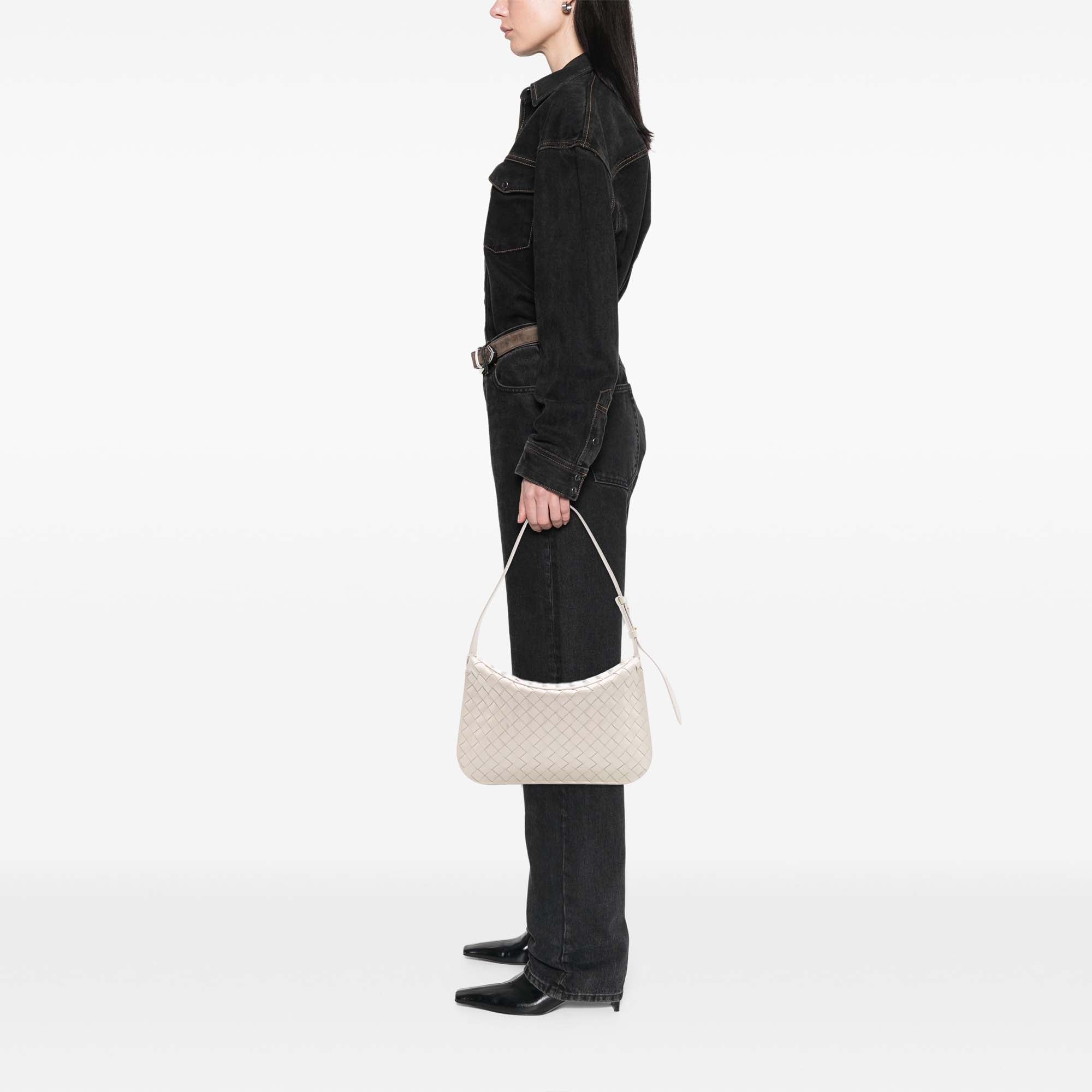 Brushed Calfskin Intrecciato Cradle Fold Over Shoulder Bag