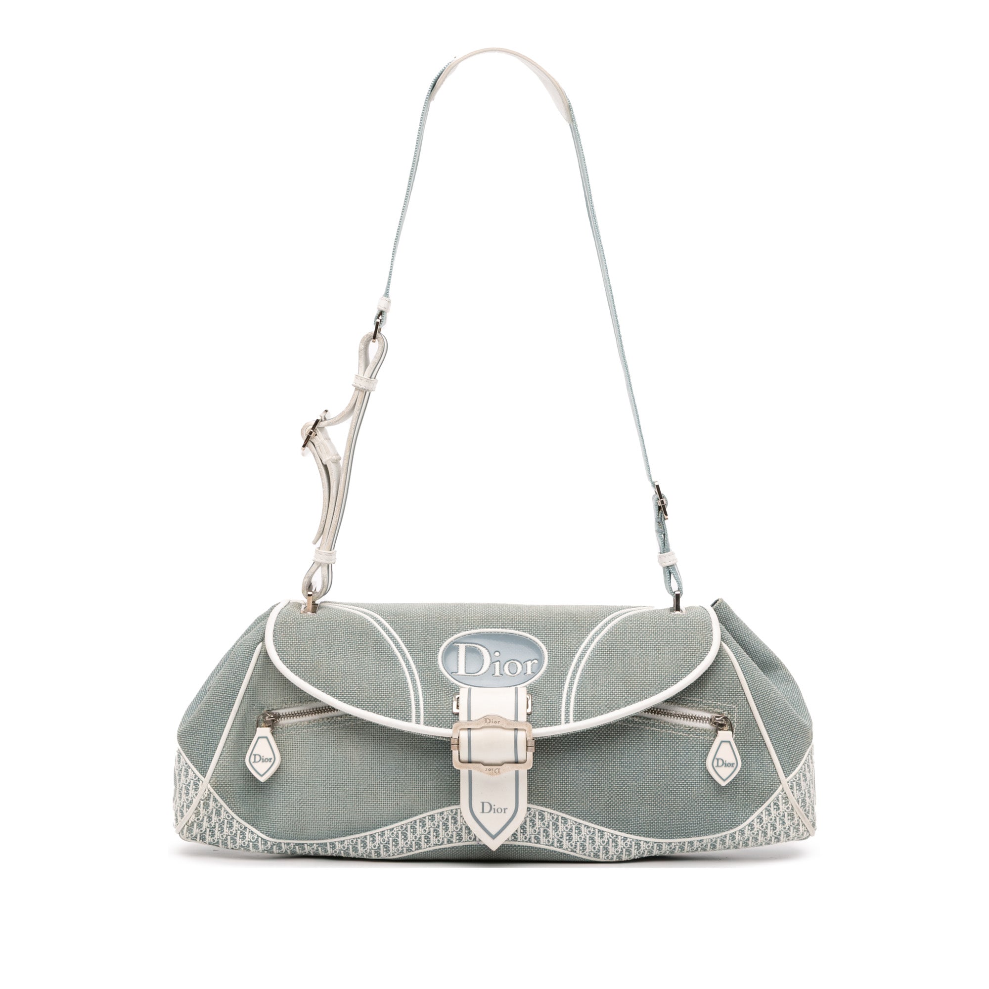 John Galliano Diorissimo Trimmed Canvas Shoulder Bag