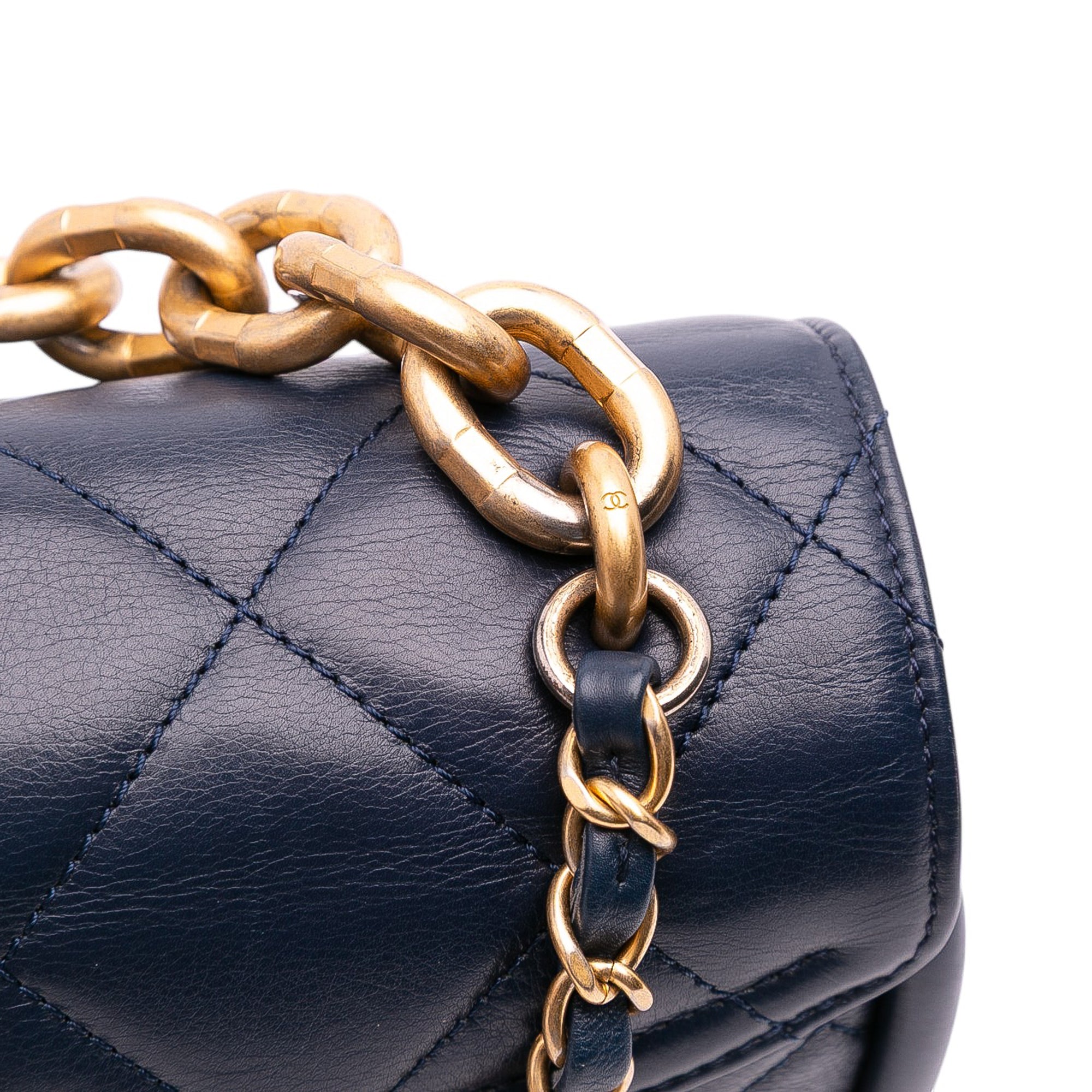 Mini CC Quilted Calfskin Round Moon Messenger Flap