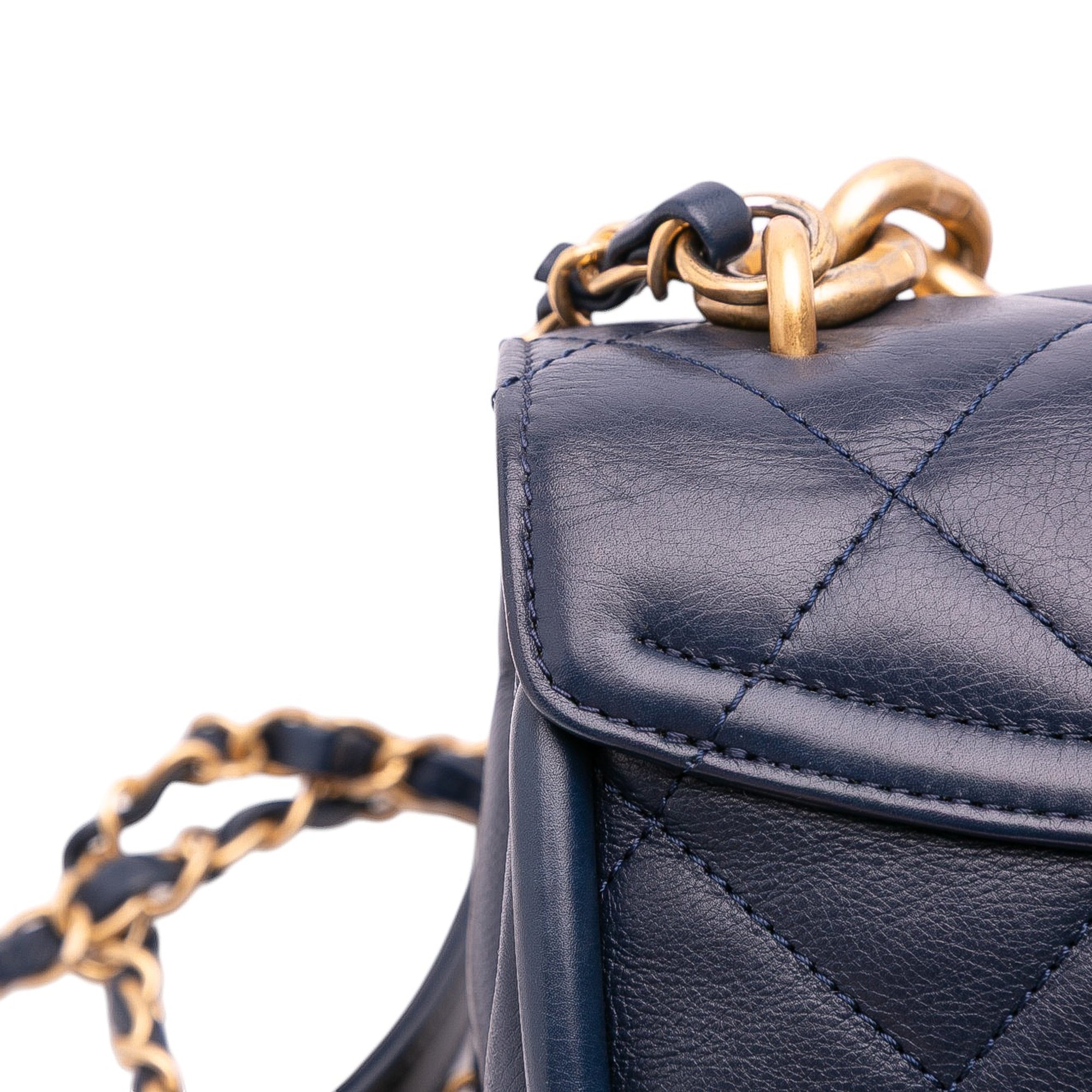 Mini CC Quilted Calfskin Round Moon Messenger Flap