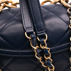 Mini CC Quilted Calfskin Round Moon Messenger Flap