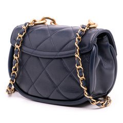 Mini CC Quilted Calfskin Round Moon Messenger Flap