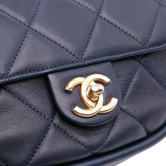 Mini CC Quilted Calfskin Round Moon Messenger Flap