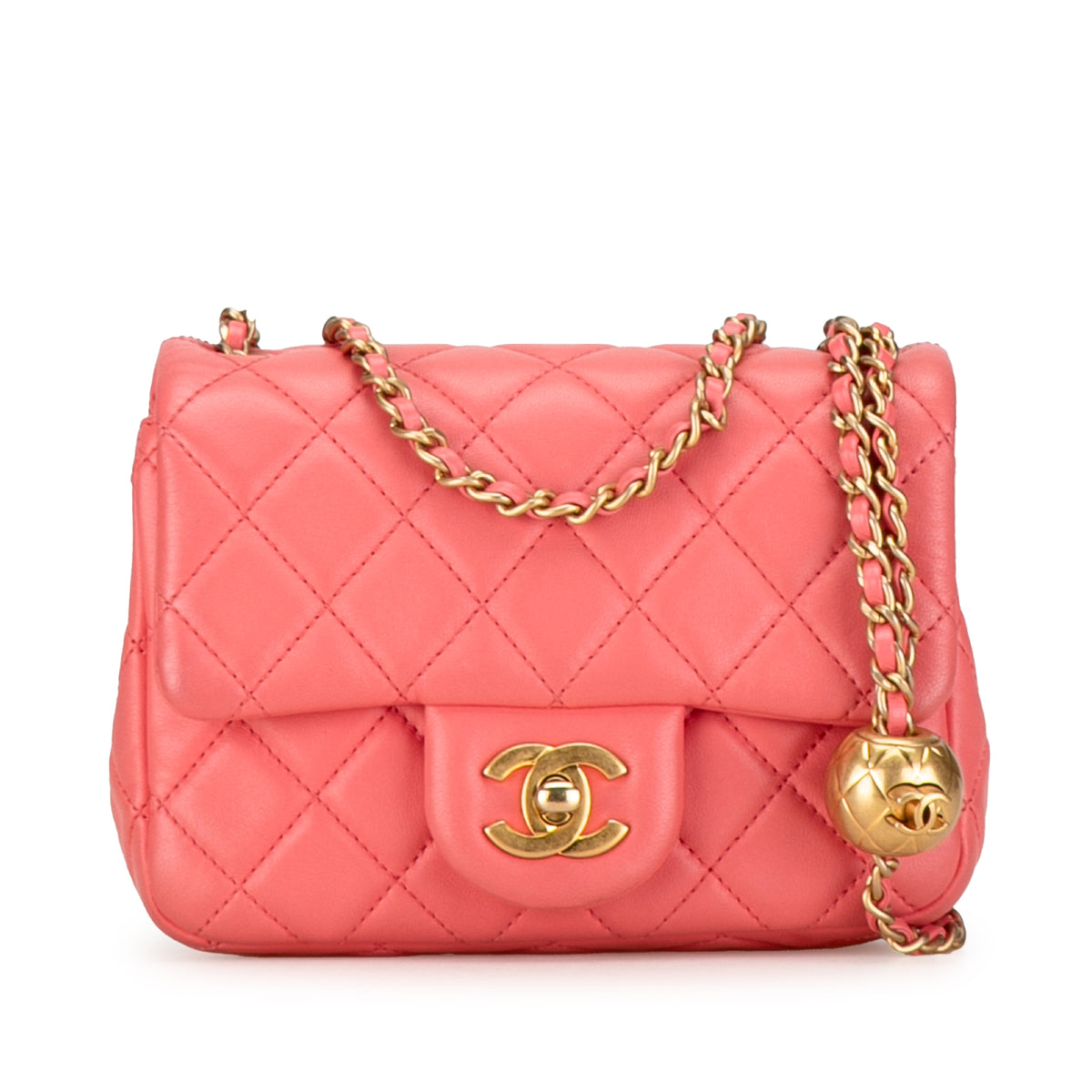 Mini Square Classic Lambskin Pearl Crush Flap