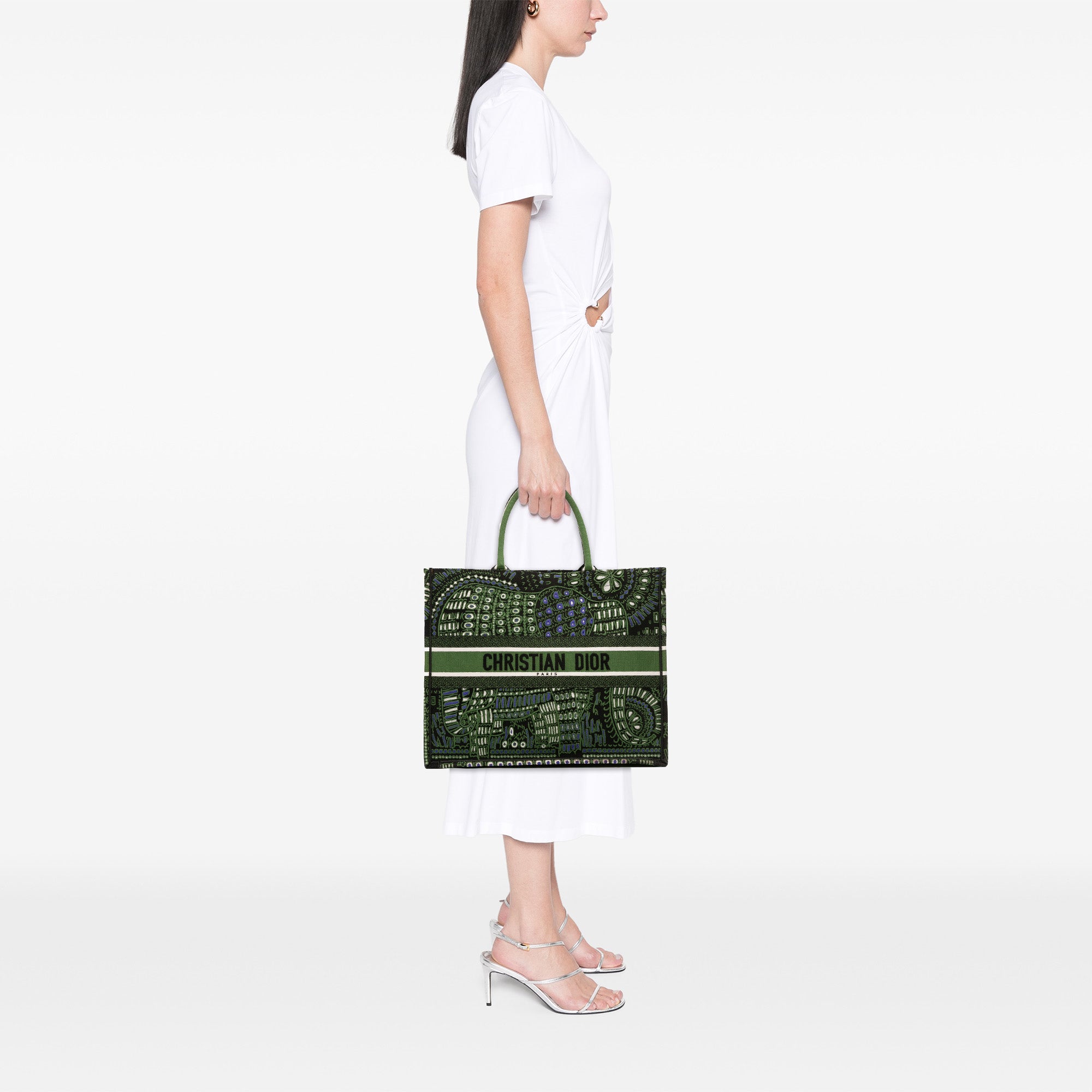 Large Canvas Embroidered Elephant Book Tote
