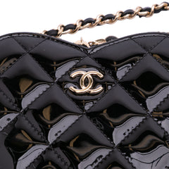 Quilted Patent Calfskin CC Heart Clutch With Chain