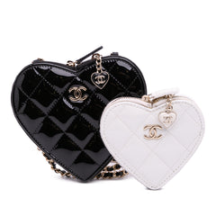 Quilted Patent Calfskin CC Heart Clutch With Chain