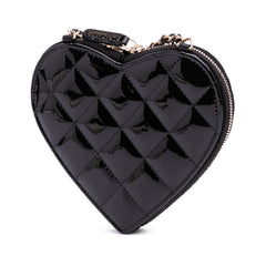 Quilted Patent Calfskin CC Heart Clutch With Chain