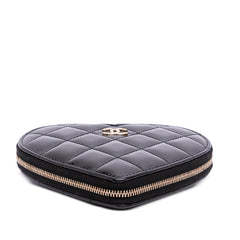 Quilted Patent Calfskin CC Heart Clutch With Chain