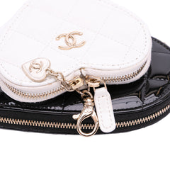 Quilted Patent Calfskin CC Heart Clutch With Chain