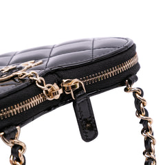 Quilted Patent Calfskin CC Heart Clutch With Chain