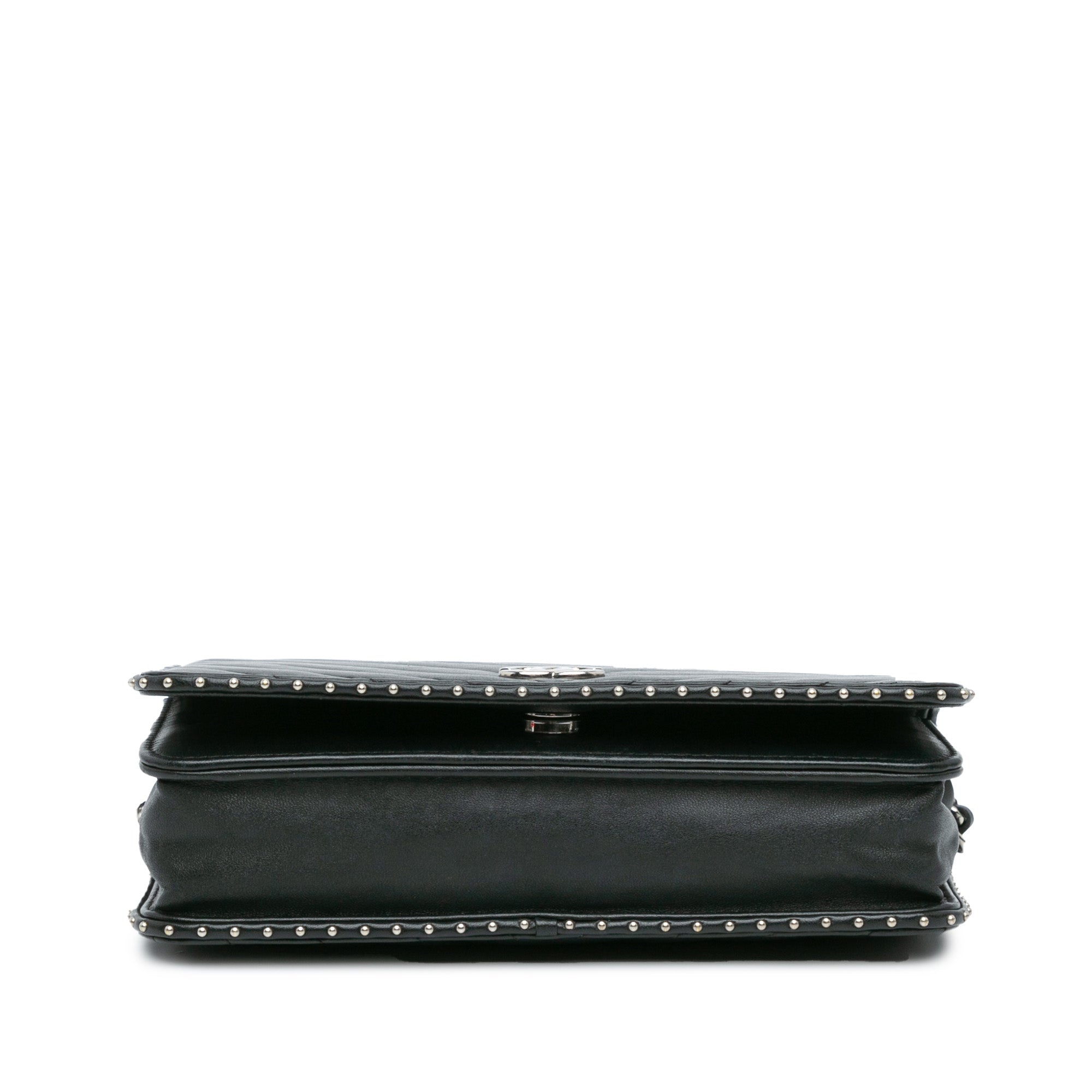 Chevron Lambskin Studded Wallet On Chain