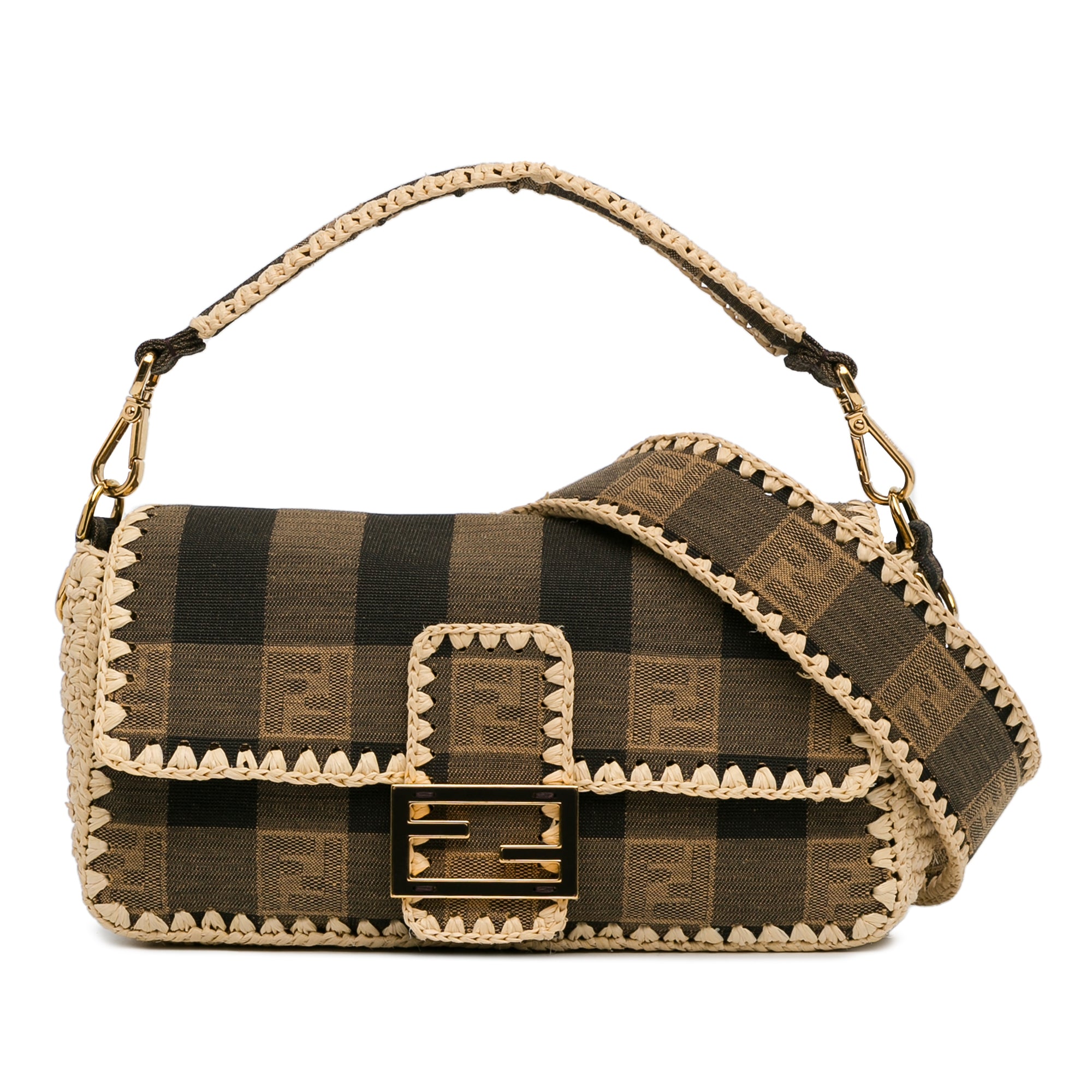 Pequin Canvas and Raffia Baguette Satchel_0