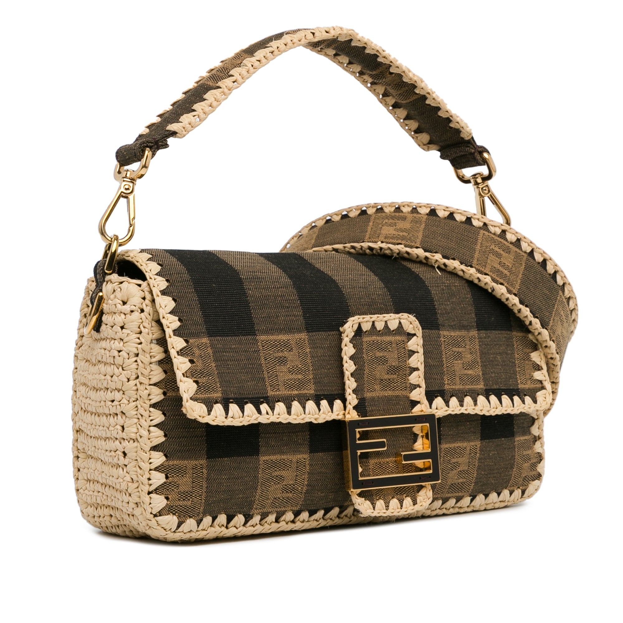 Pequin Canvas and Raffia Baguette Satchel_1