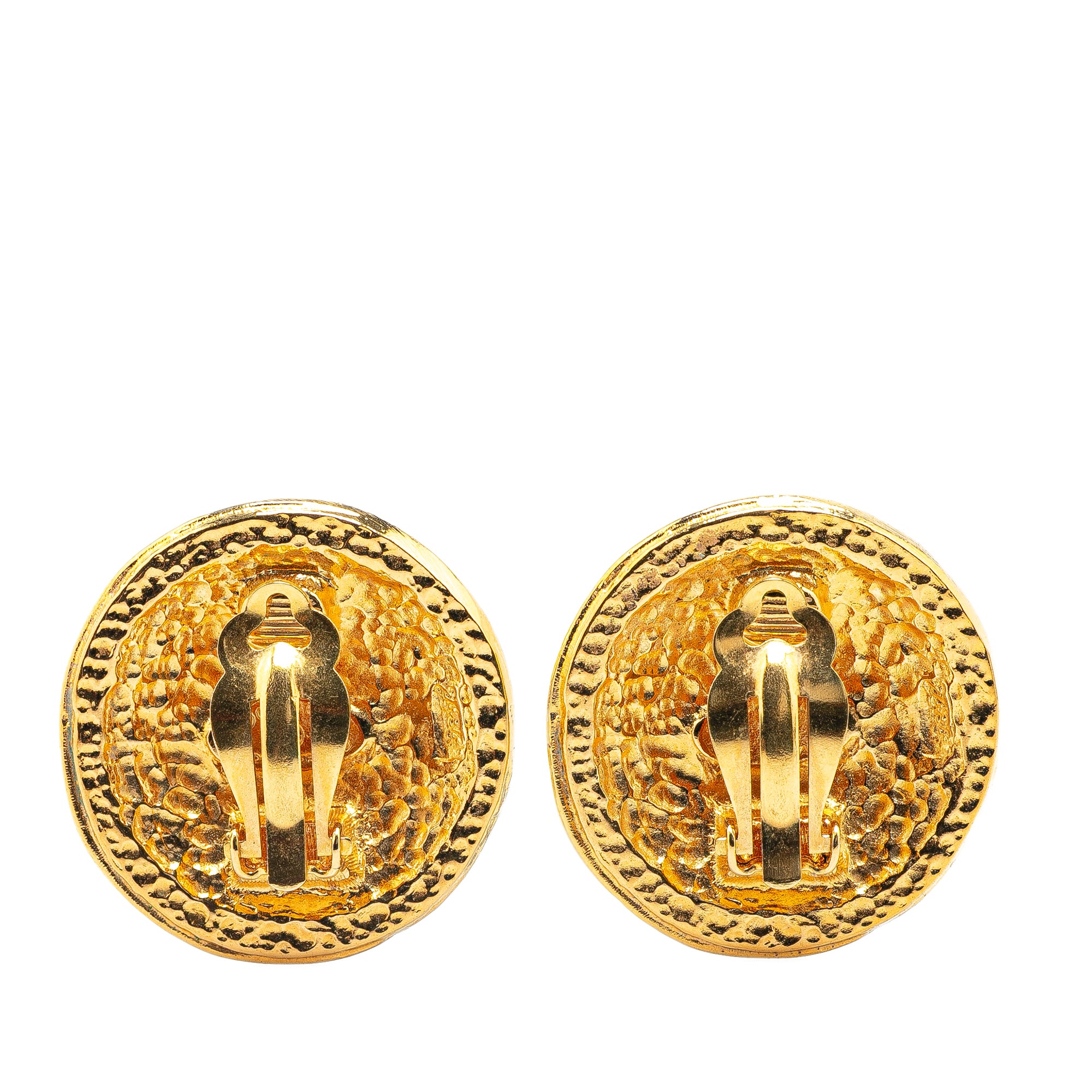 Gold Plated CC Round Shield Clip on Earrings