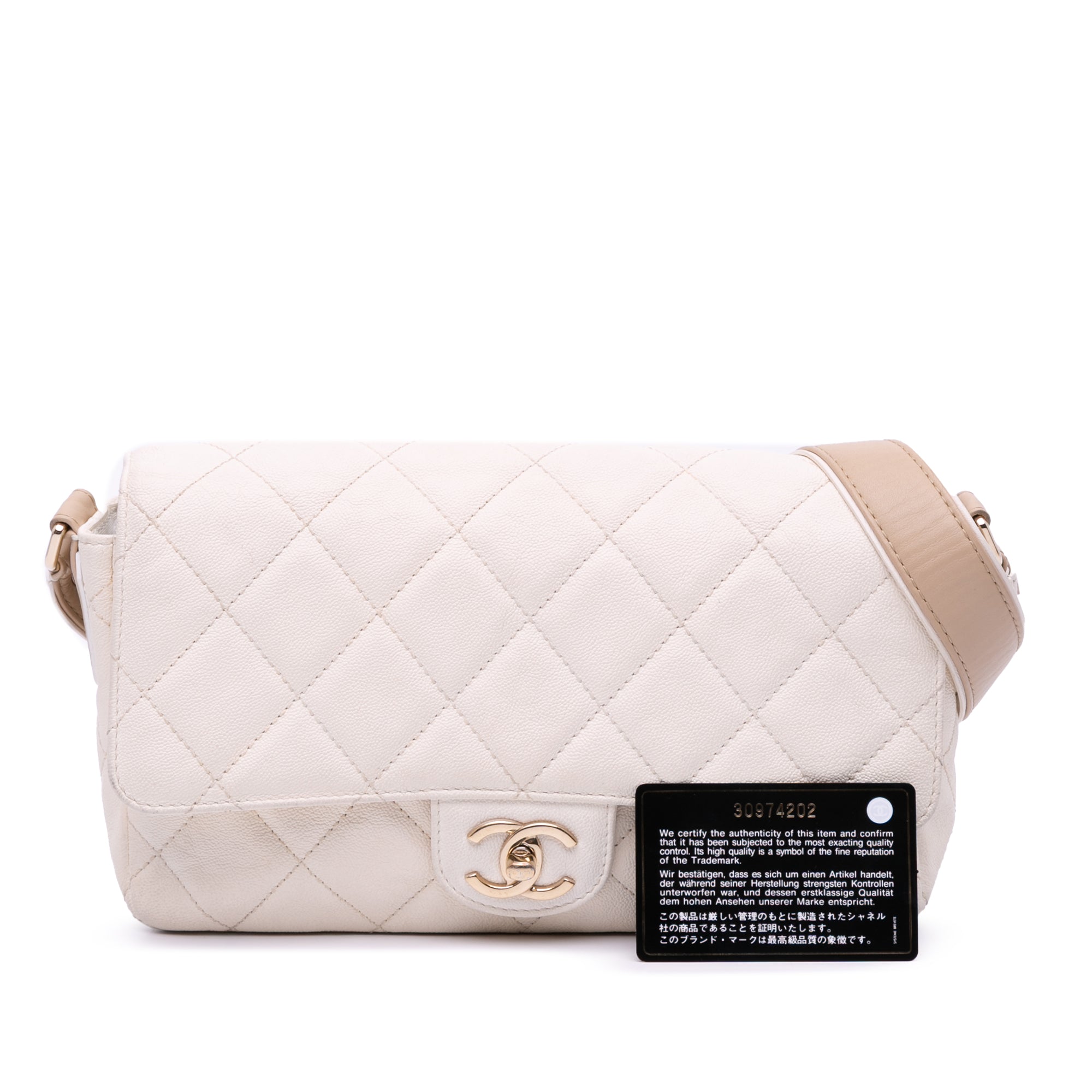 Medium CC Quilted Caviar Buckle Strap Messenger Bag