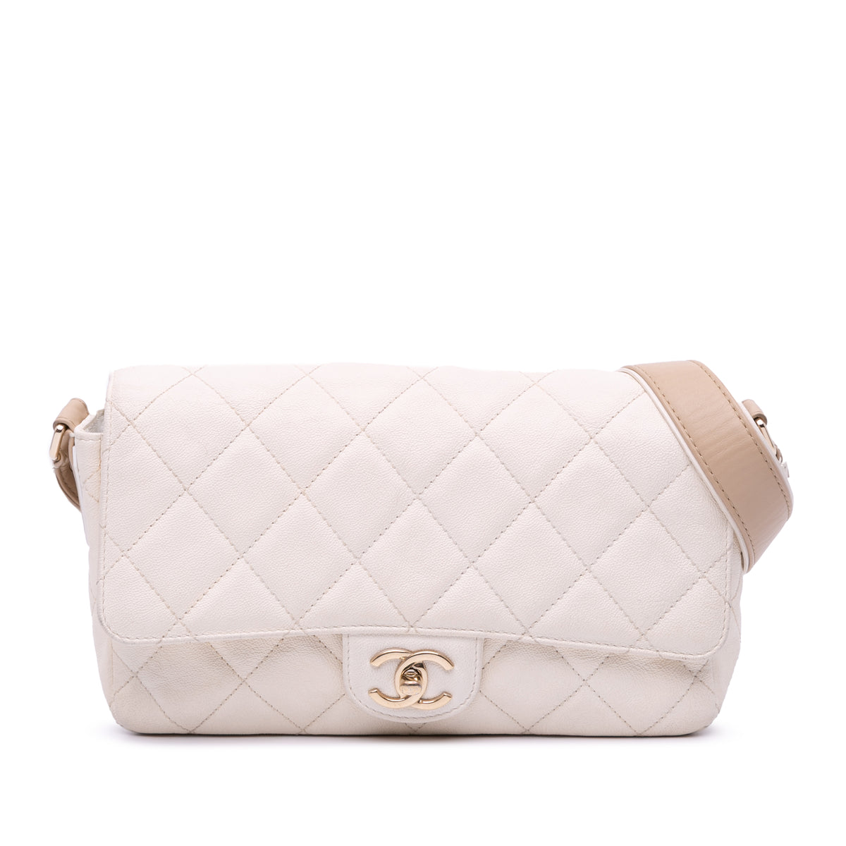 Medium CC Quilted Caviar Buckle Strap Messenger Bag