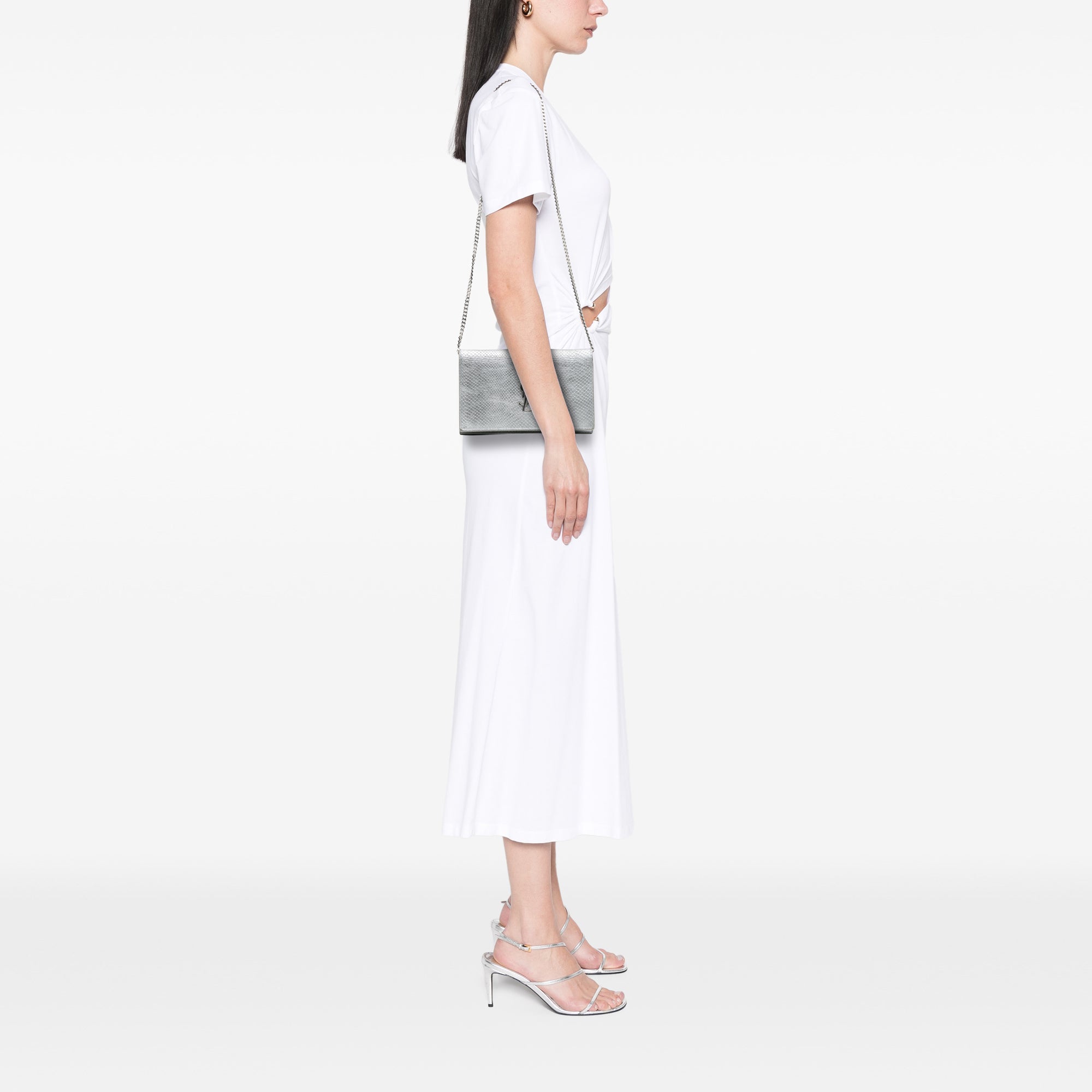 Metallic Python Embossed Leather Monogram Kate Wallet on Chain