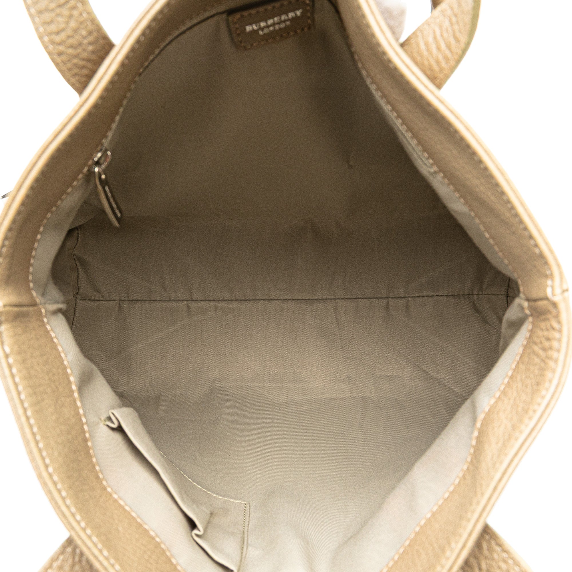 House Check Trimmed Grainy Calfskin Horn Toggle Tote