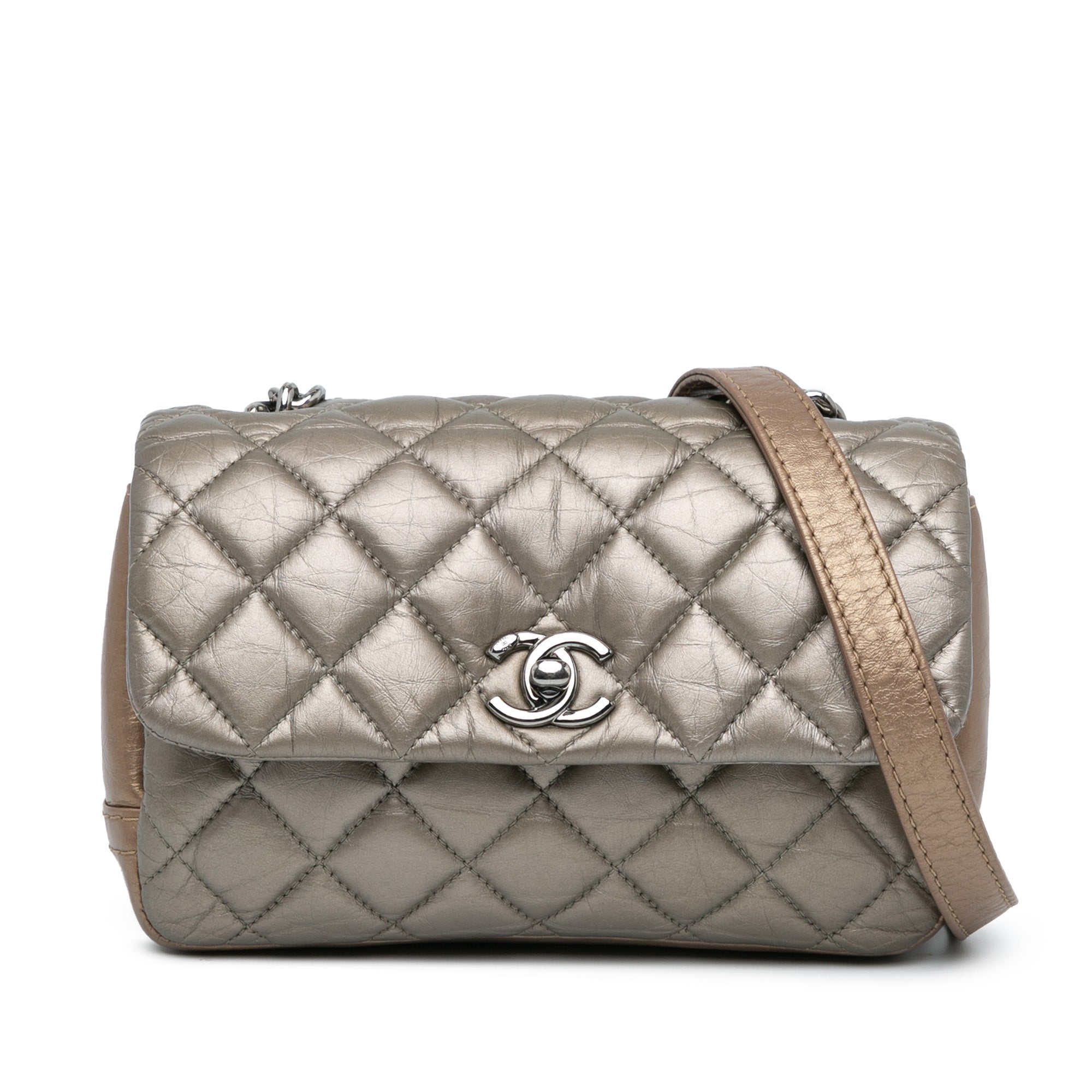 Mini Quilted Metallic Calfskin Lady Pearly Flap