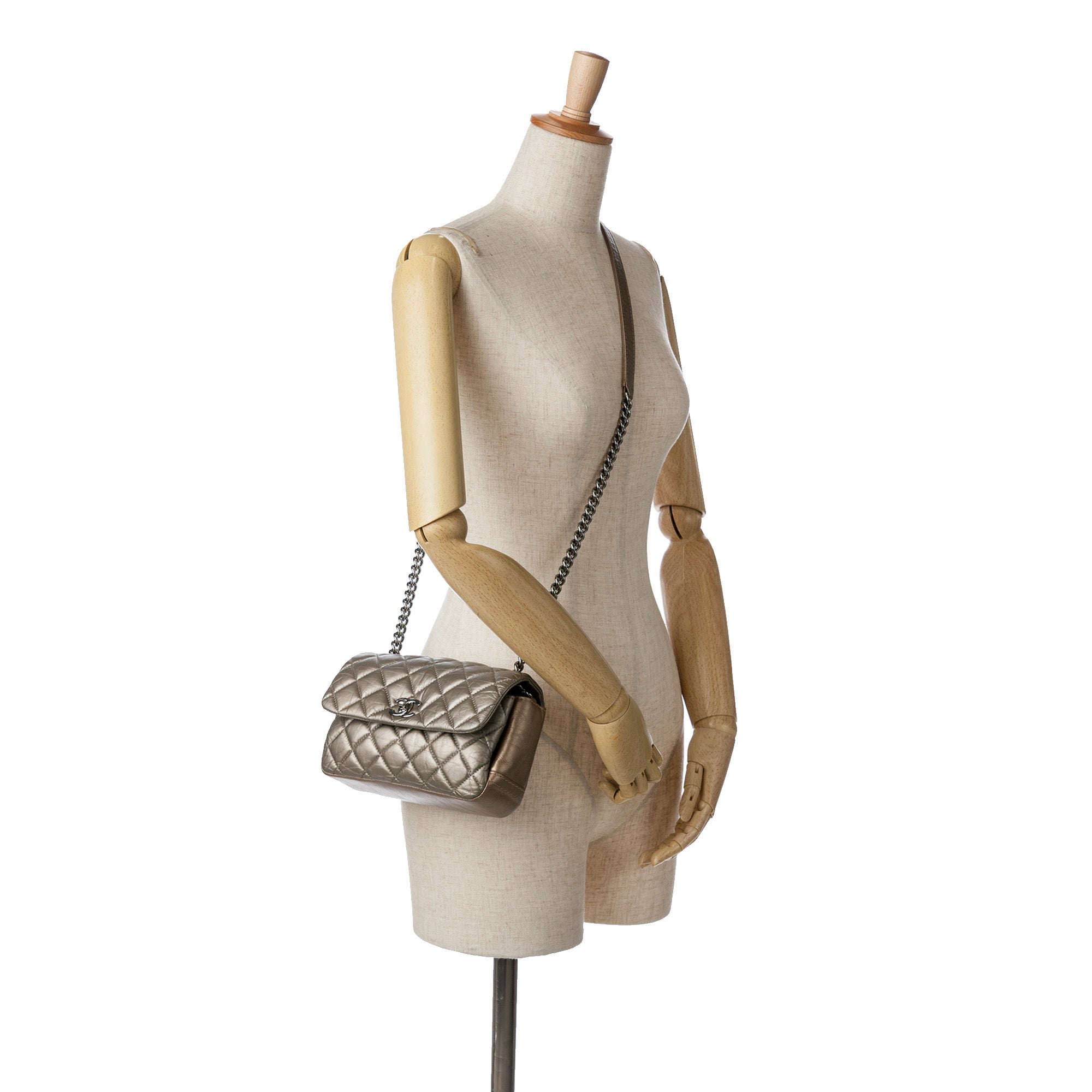 Mini Quilted Metallic Calfskin Lady Pearly Flap