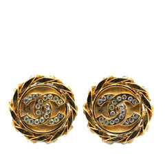 Gold Plated Rhinestone CC Clip On Earrings
