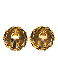 Gold Plated Rhinestone CC Clip On Earrings
