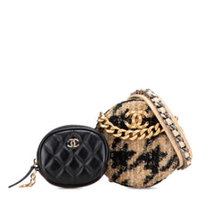 Tweed 19 Round Clutch with Chain and Coin Purse