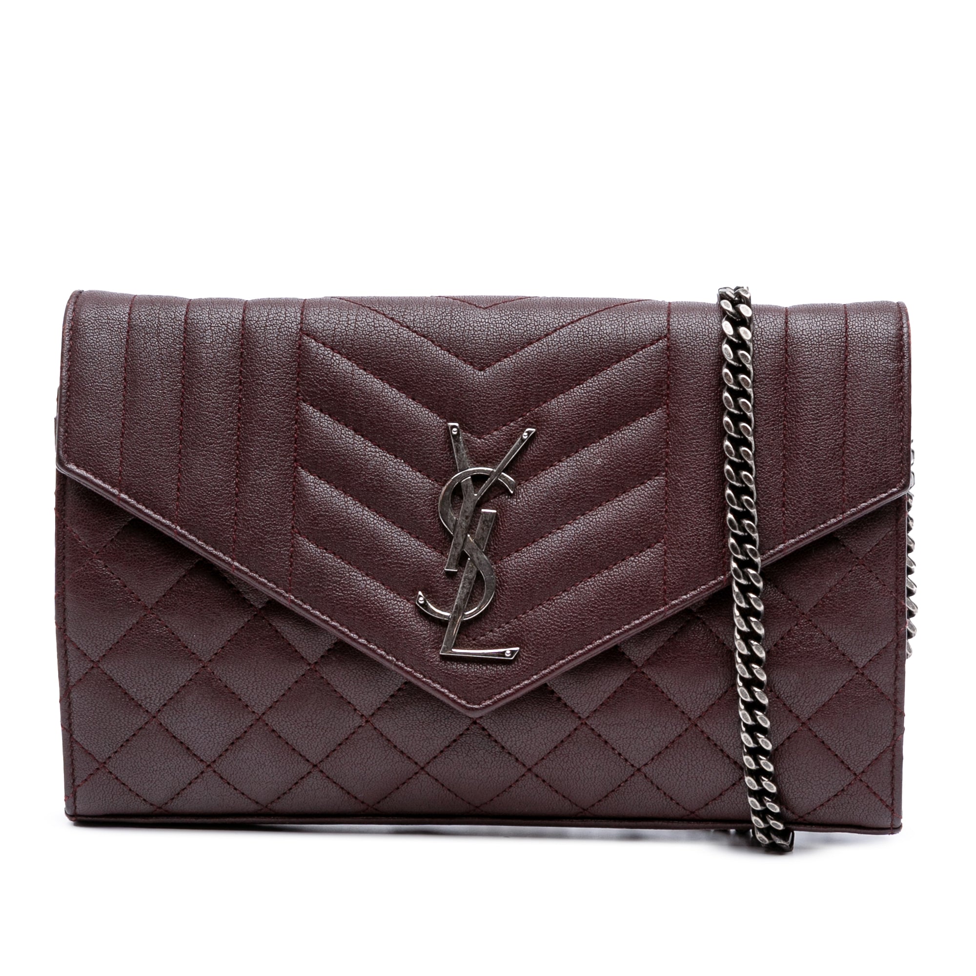 Sheepskin Triquilt Monogram Envelope Wallet on Chain