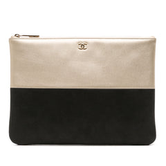 Medium Bicolor Caviar and Iridescent Calfskin O Case Clutch