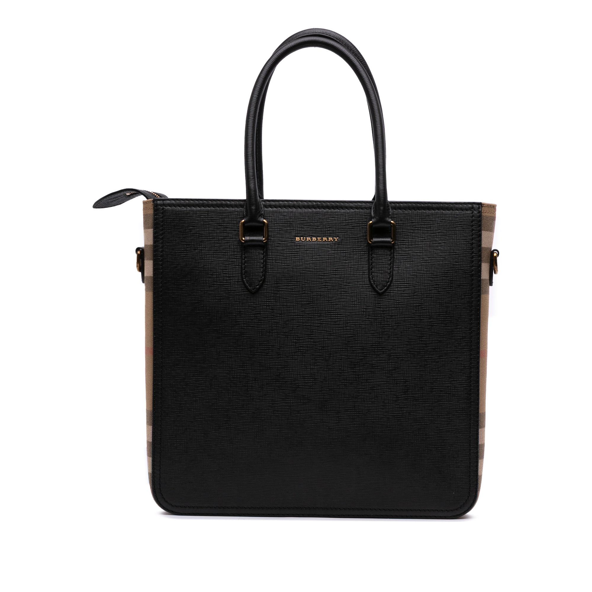 Leather and House Check Satchel