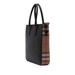 Leather and House Check Satchel