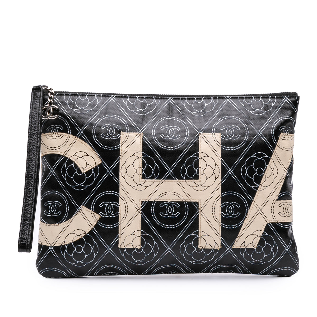 Coated Canvas Camellia Logo Wristlet Clutch
