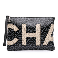 Coated Canvas Camellia Logo Wristlet Clutch