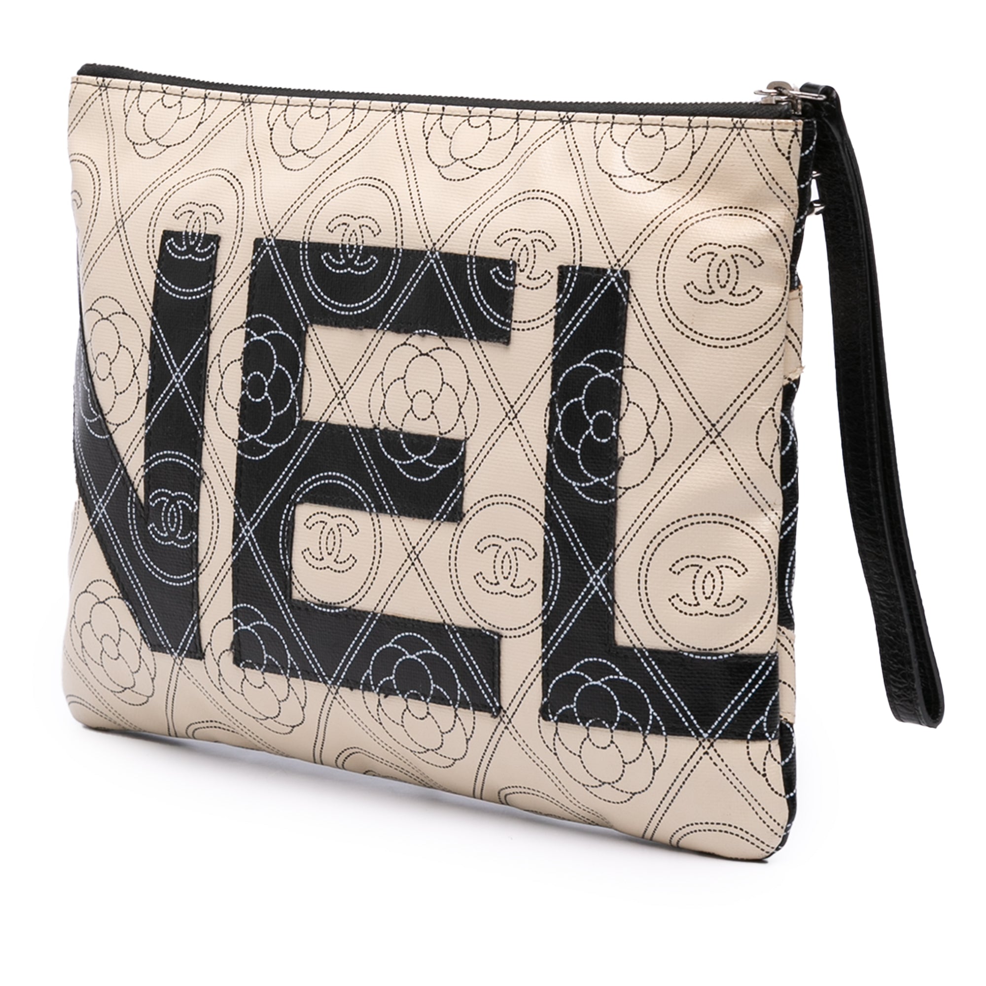 Coated Canvas Camellia Logo Wristlet Clutch