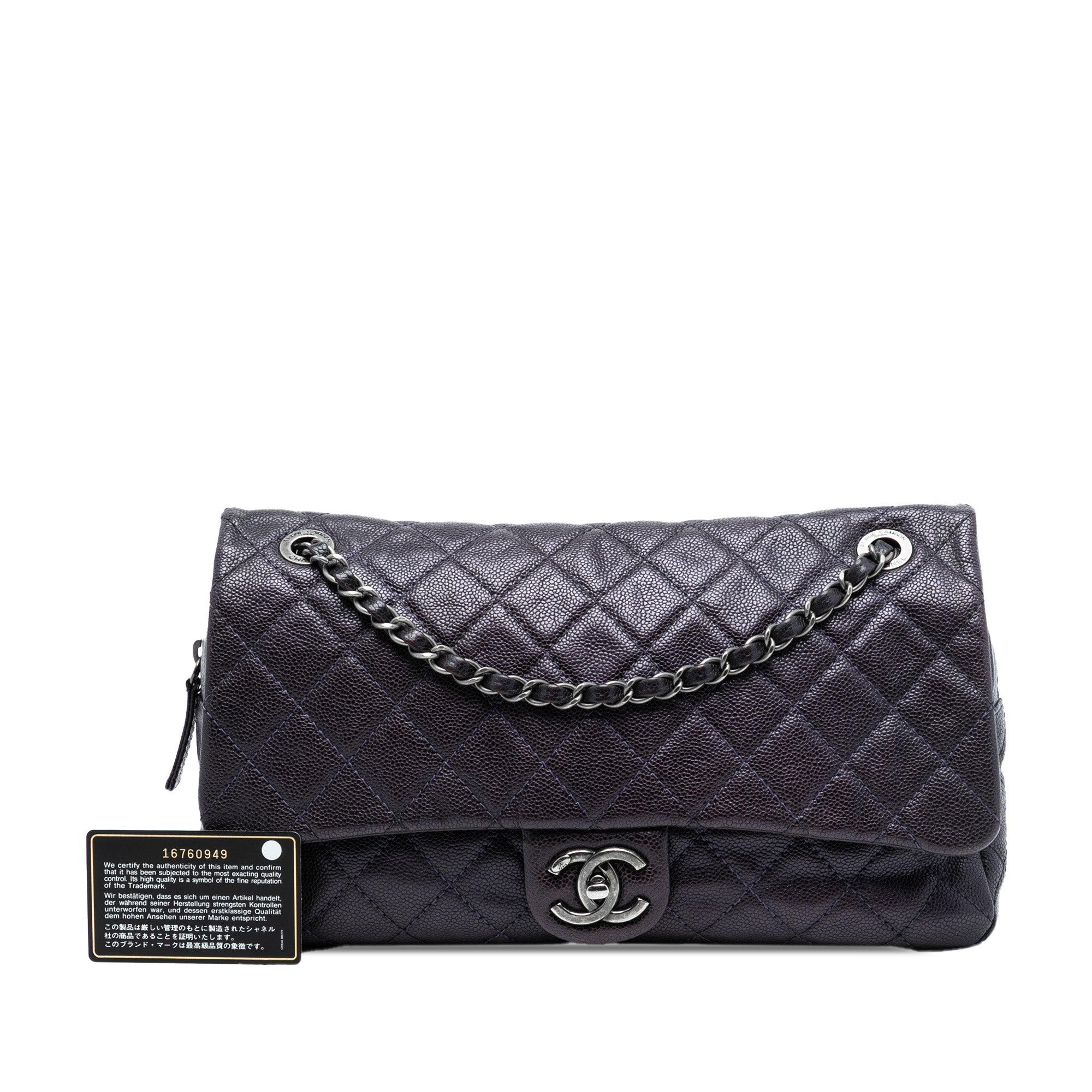 Jumbo Quilted Iridescent Caviar Easy Flap