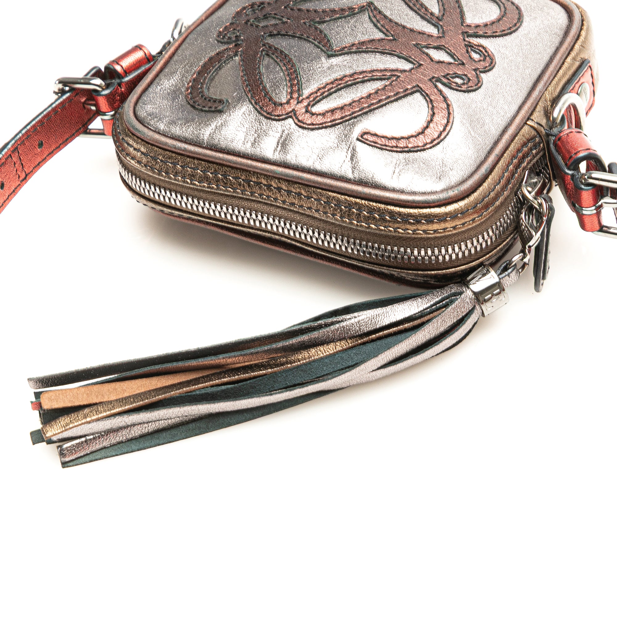 Mini Metallic Goatskin Anagram Tassel Crossbody