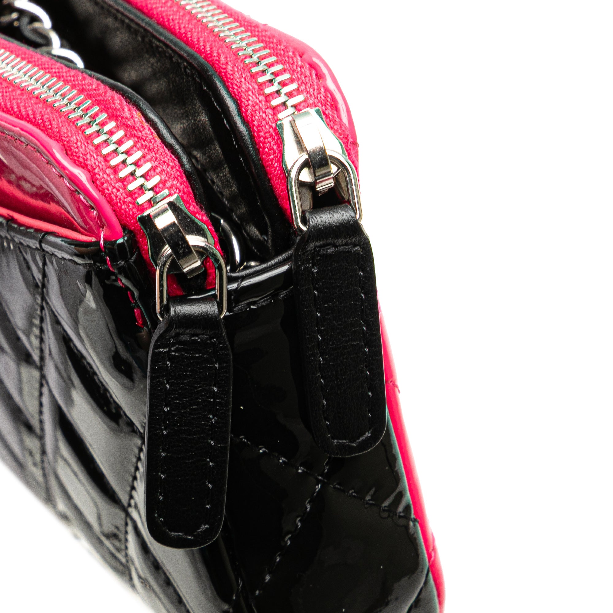 Bicolor Patent Double Zip Wallet on Chain