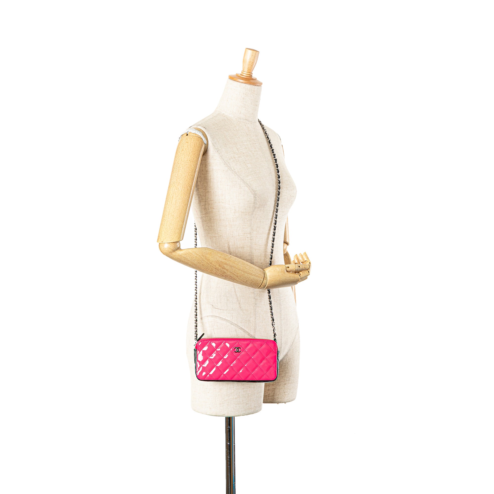 Bicolor Patent Double Zip Wallet on Chain
