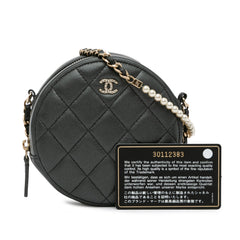 Quilted Lambskin Round Pearl Clutch with Chain