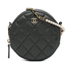 Quilted Lambskin Round Pearl Clutch with Chain