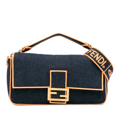 Large Denim Baguette Satchel_0