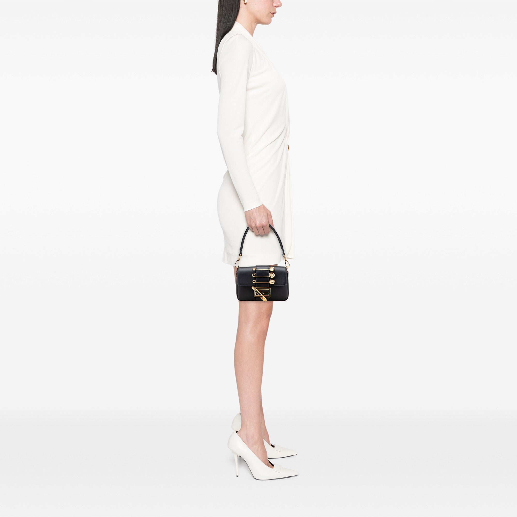 Versace Vitello Seta Fendace Mini Brooch Baguette Satchel