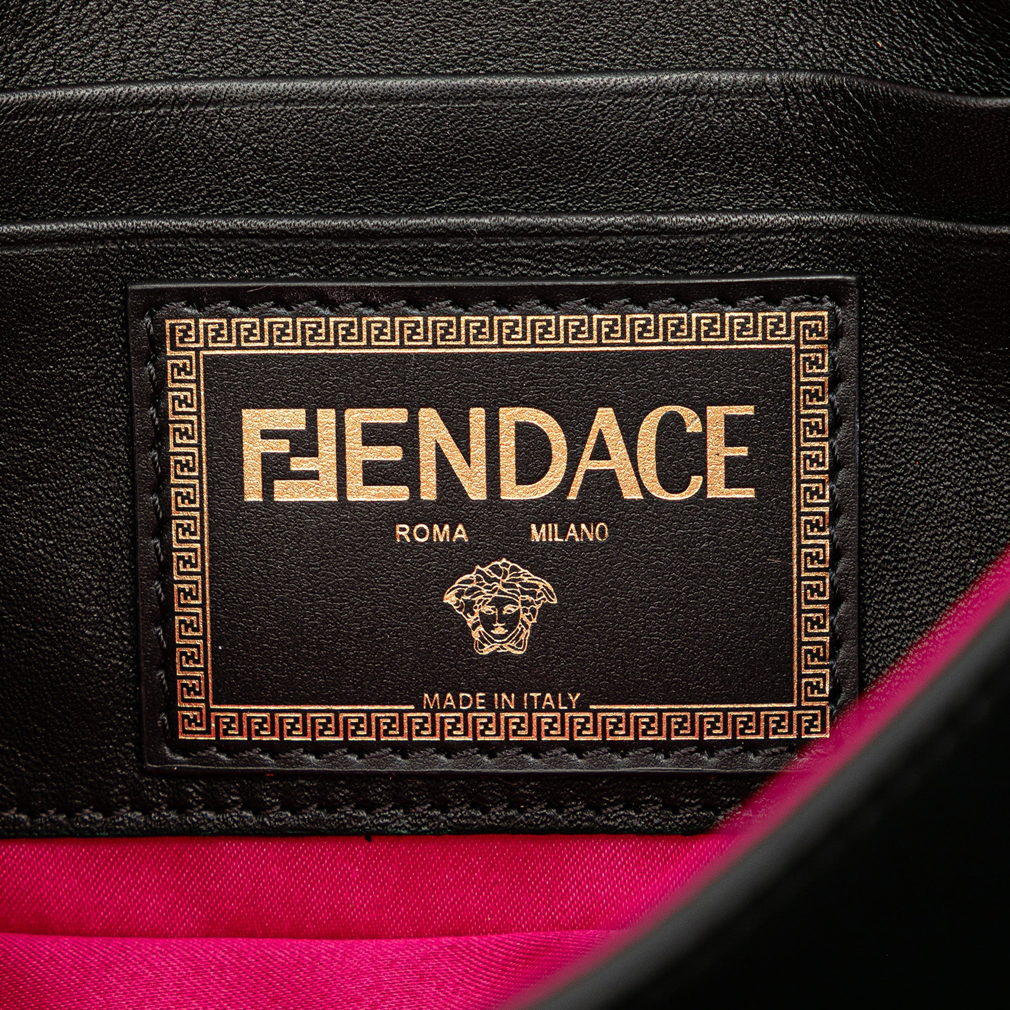 Versace Vitello Seta Fendace Mini Brooch Baguette Satchel