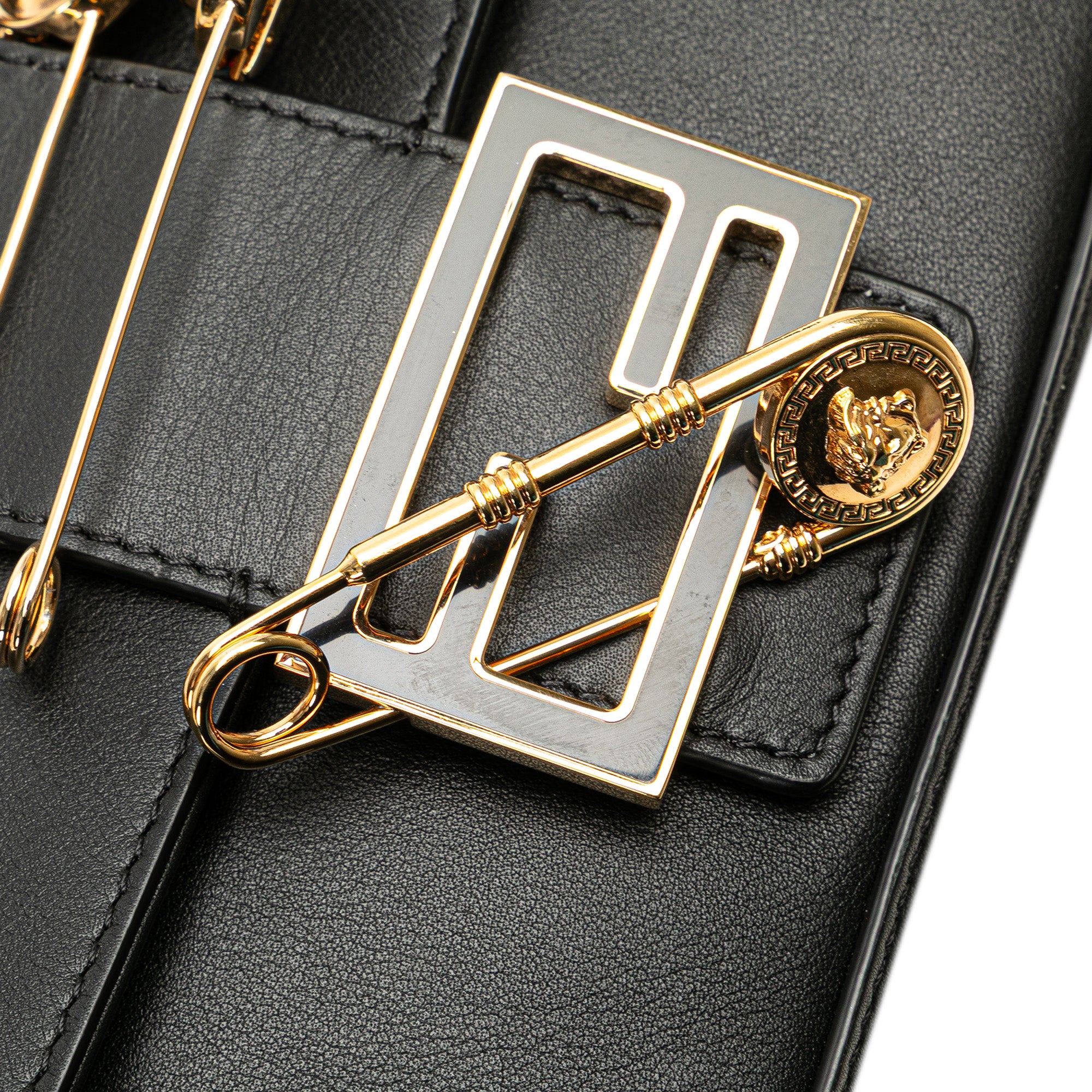 Versace Vitello Seta Fendace Mini Brooch Baguette Satchel