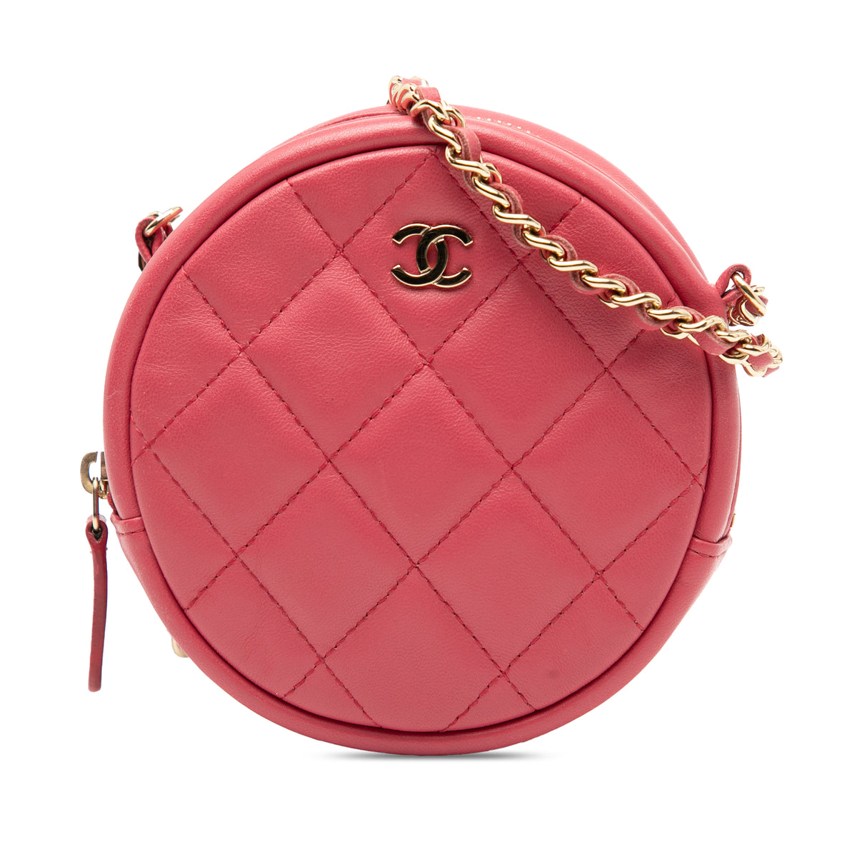 CC Quilted Lambskin Round Clutch With Chain