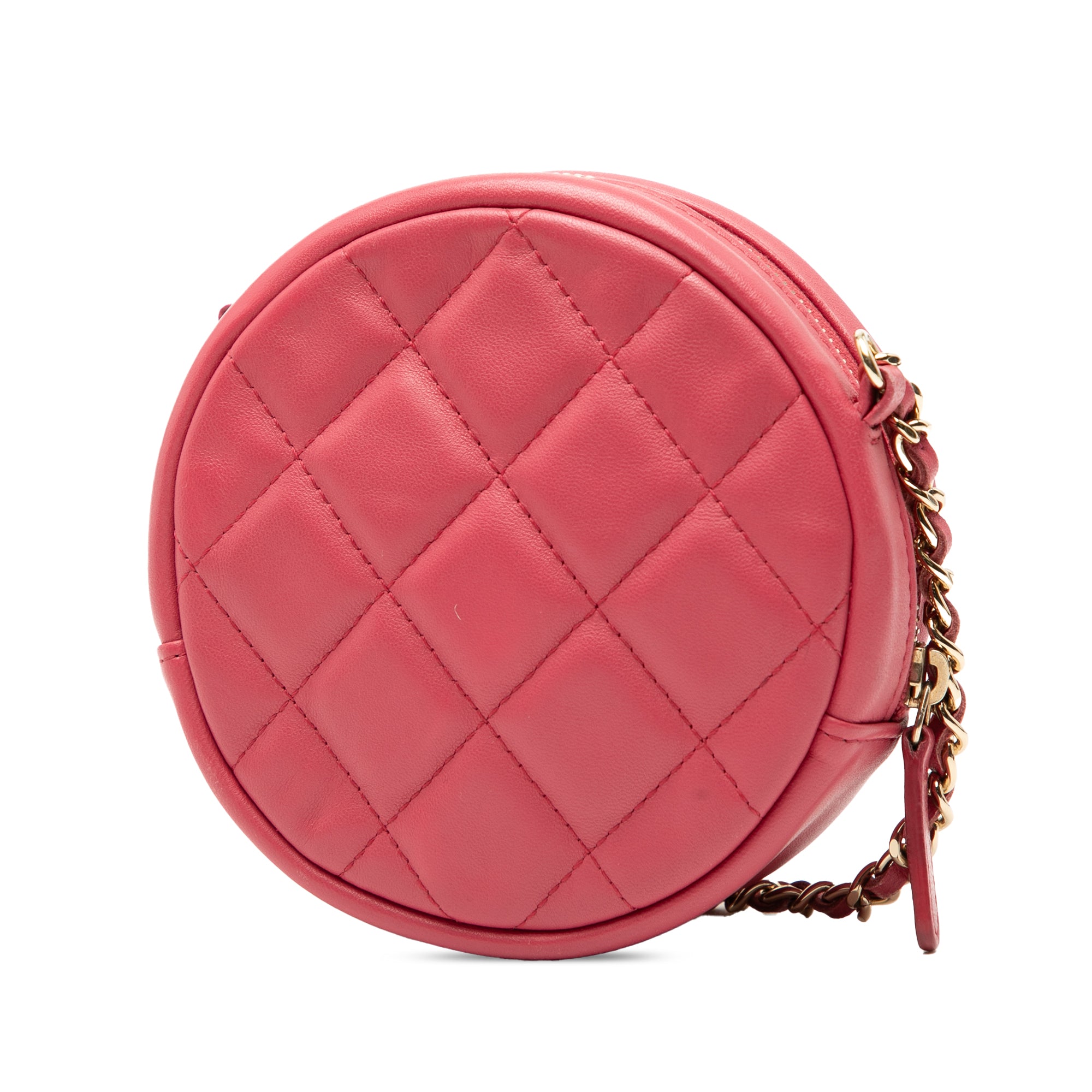 CC Quilted Lambskin Round Clutch With Chain