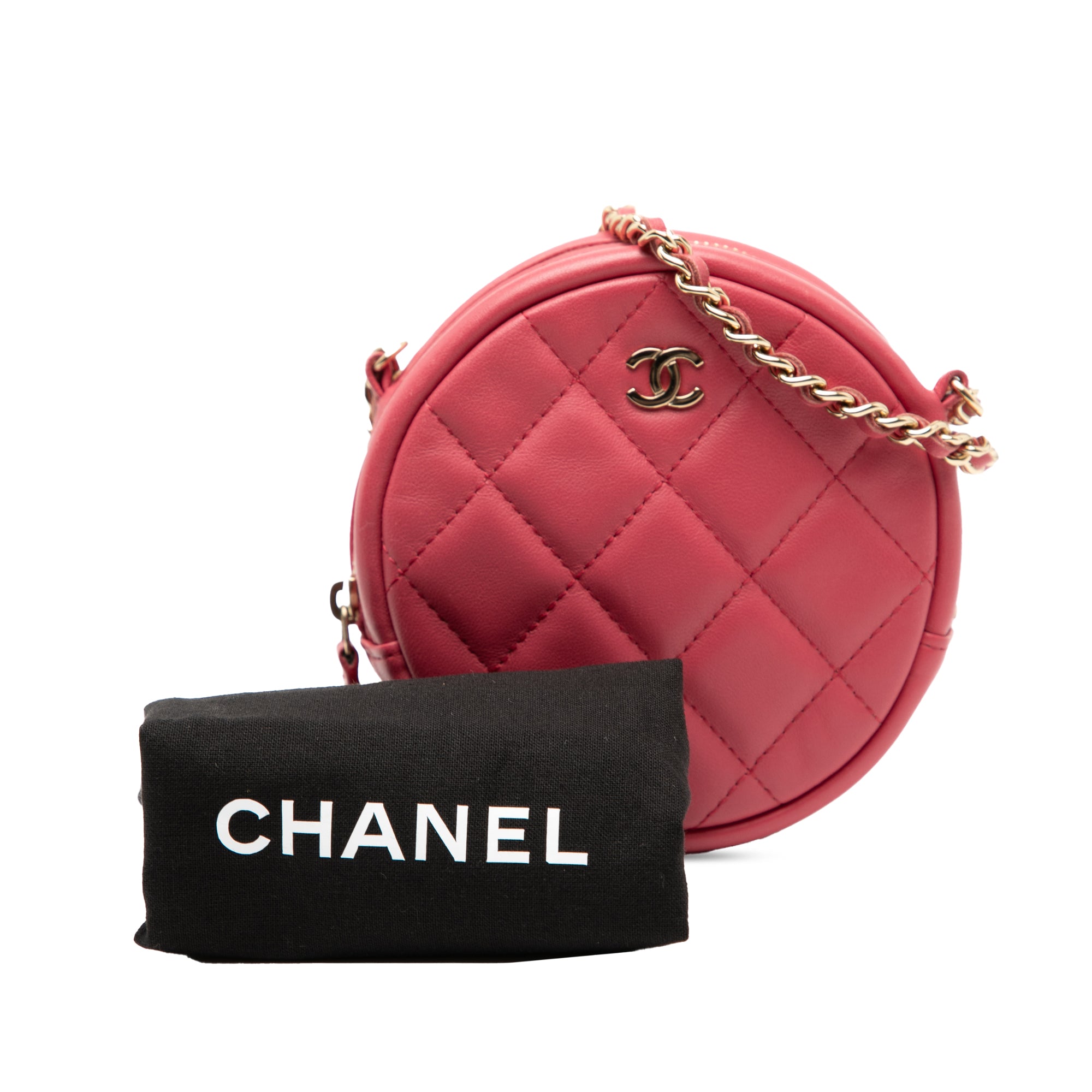 CC Quilted Lambskin Round Clutch With Chain