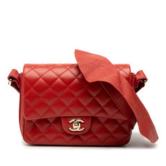 CC Quilted Calfskin Ruffle Strap Flap